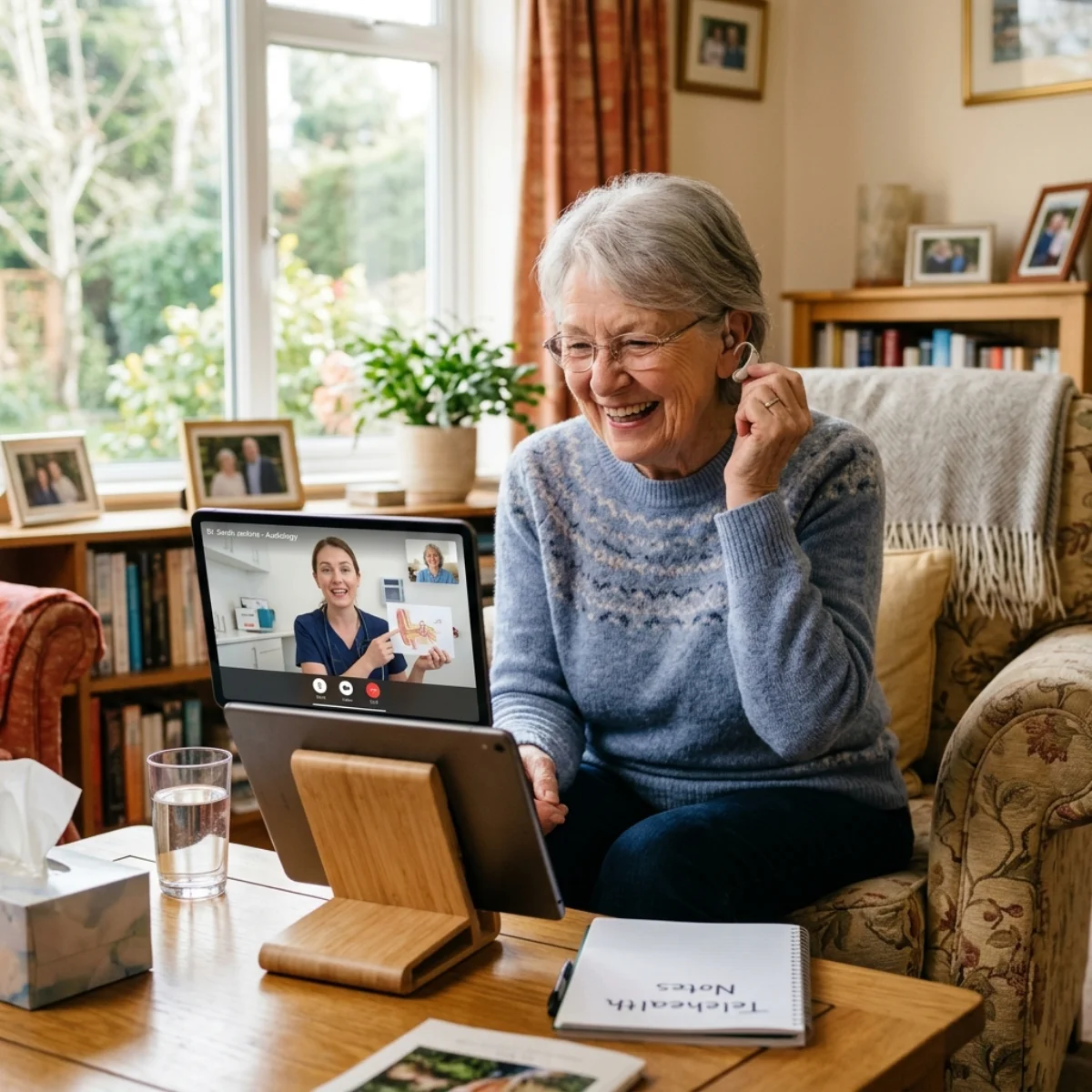 Person at home taking a blood pressure reading in a domestic room